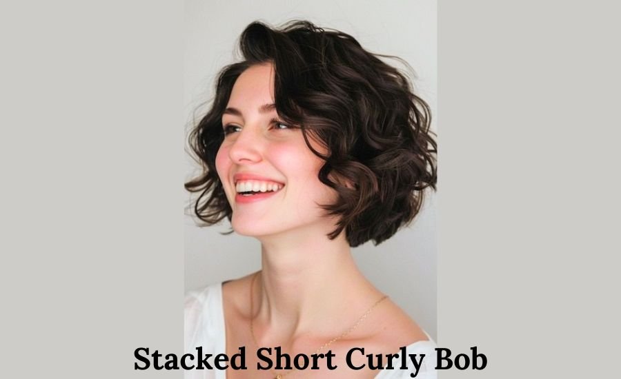 stacked short curly bob